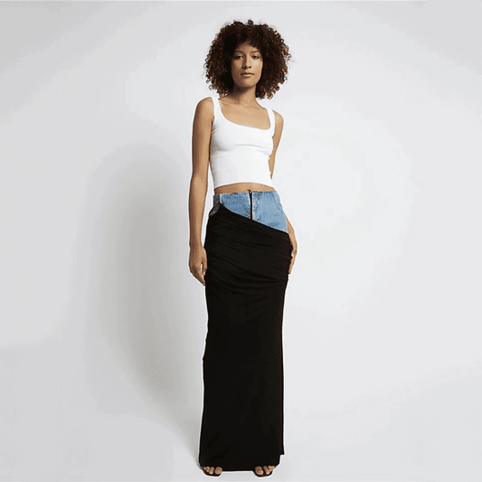 Fashionsarah.com Denim Pleated Long Skirt