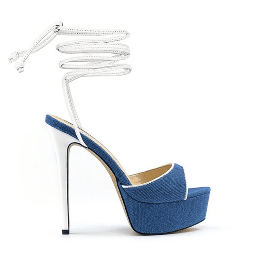 Denim peep hot sale toe heels