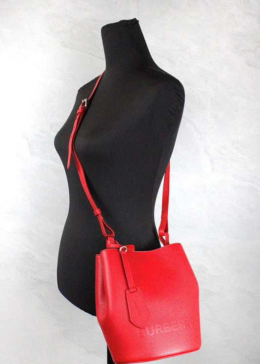 Fashionsarah.com Fashionsarah.com Burberry Lorne Small Red Pebbled Leather Bucket Crossbody Purse Bag