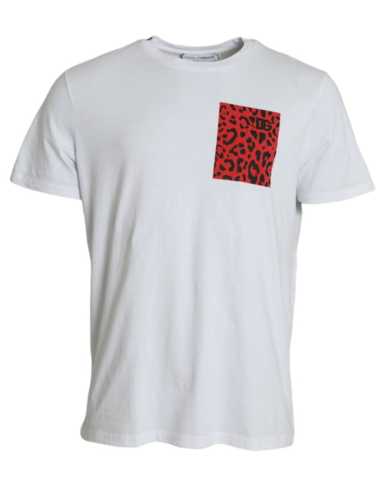 Dolce & Gabbana White Red Leopard Cotton Crew Neck T-shirt | Fashionsarah.com
