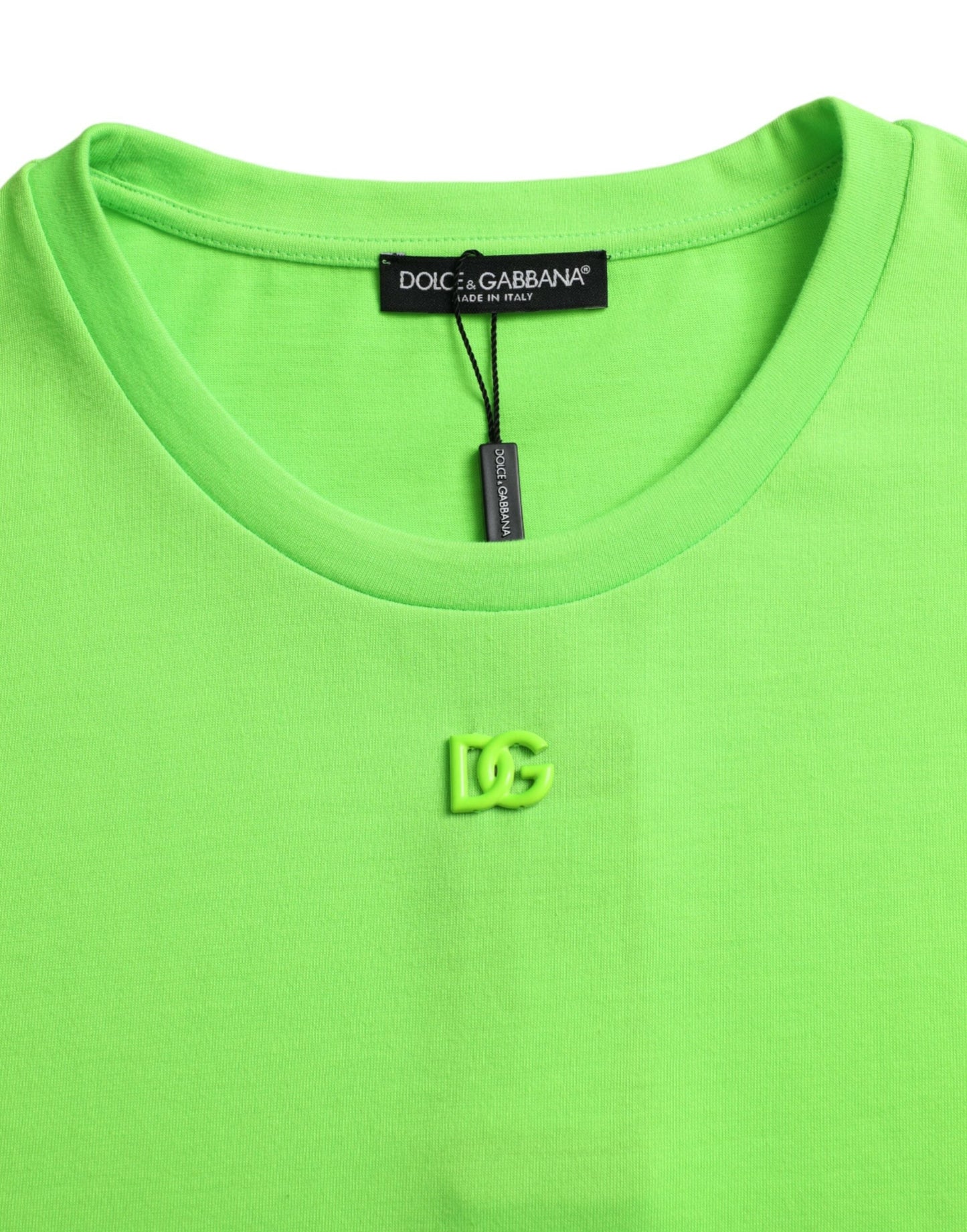 Dolce & Gabbana Neon Green Embossed Logo Crew Neck T-shirt | Fashionsarah.com