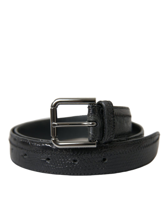 Fashionsarah.com Fashionsarah.com Dolce & Gabbana Elegant Black Leather Belt with Metal Buckle