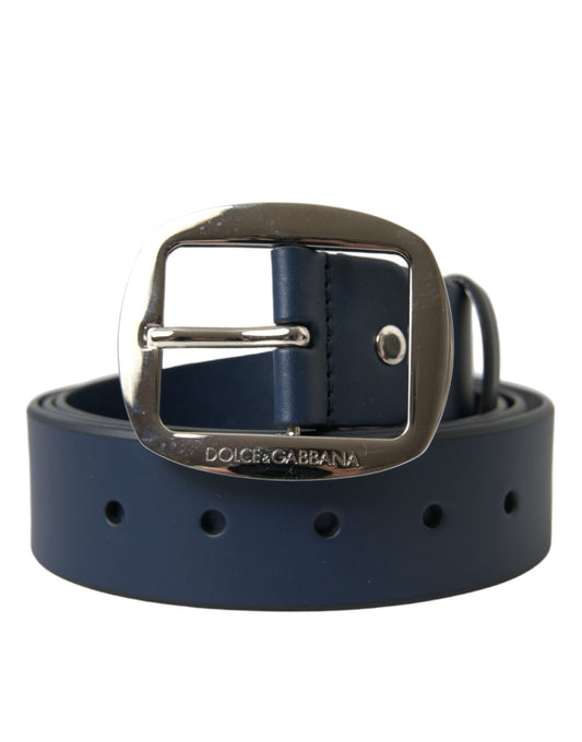 Fashionsarah.com Fashionsarah.com Dolce & Gabbana Elegant Blue Calf Leather Belt with Metal Buckle
