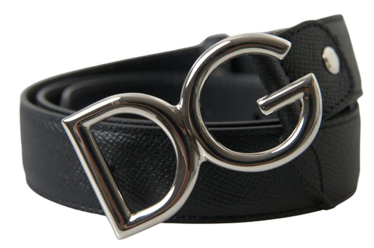 Fashionsarah.com Fashionsarah.com Dolce & Gabbana Elegant Black Leather Belt with Metal Buckle