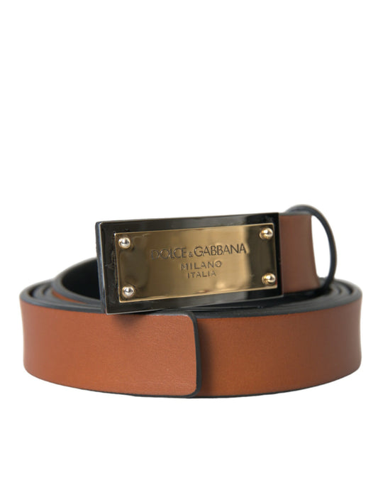 Fashionsarah.com Fashionsarah.com Dolce & Gabbana Brown Calf Leather Metal Logo Buckle Belt Men