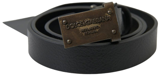 Fashionsarah.com Fashionsarah.com Dolce & Gabbana Elegant Black Leather Belt - Metal Buckle Closure