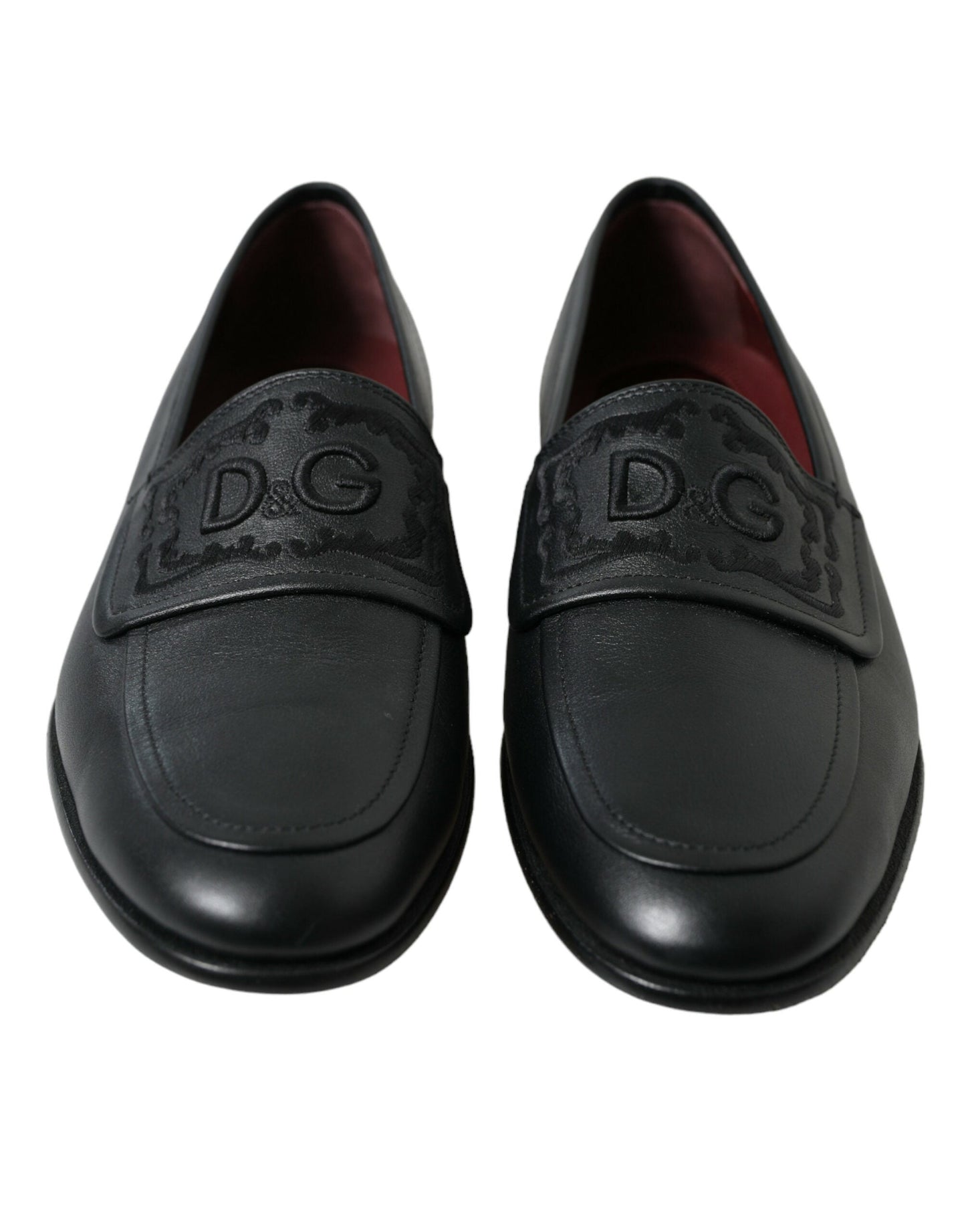 Fashionsarah.com Fashionsarah.com Dolce & Gabbana Black Leather Logo Embroidery Loafers Dress Shoes