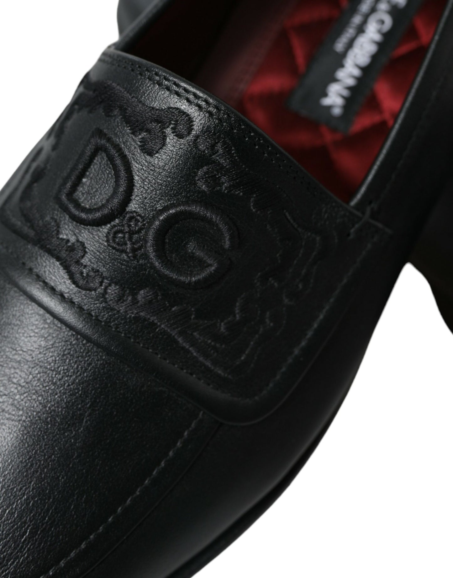 Fashionsarah.com Fashionsarah.com Dolce & Gabbana Black Leather Logo Embroidery Loafers Dress Shoes