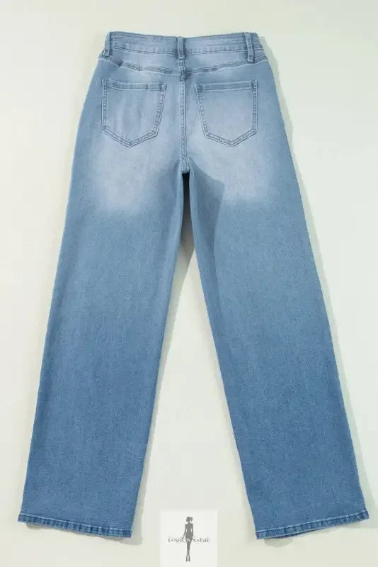 Light blue high rise straight jeans with wide-leg design from High Rise Straight Jeans collection