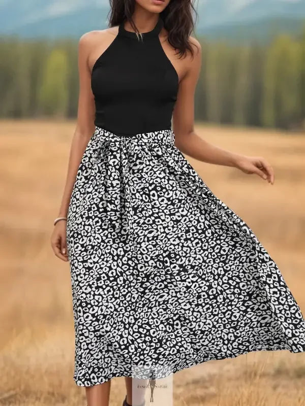 Fashionsarah.com Fashionsarah.com Leopard Halter Neck Midi Dress