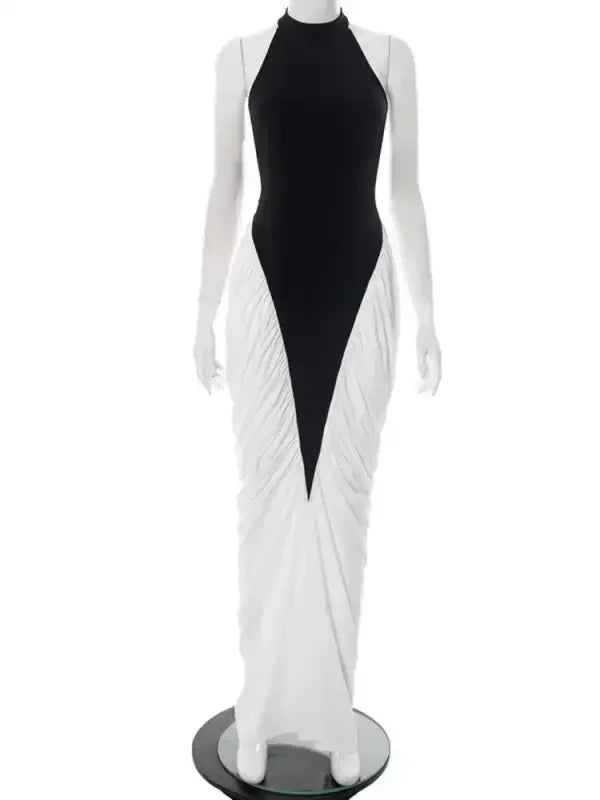 Halter Ruched Bodycon Maxi Dress - DRESS