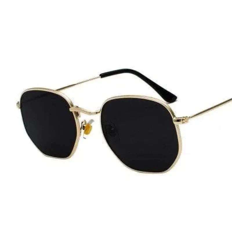 Gold frame square sunglasses with black photochromic UV400 lenses for women