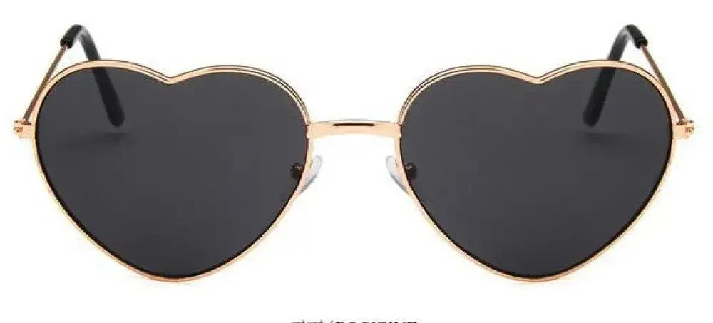 Heart Love Sunglasses with black heart-shaped lenses and gold stainless steel frame