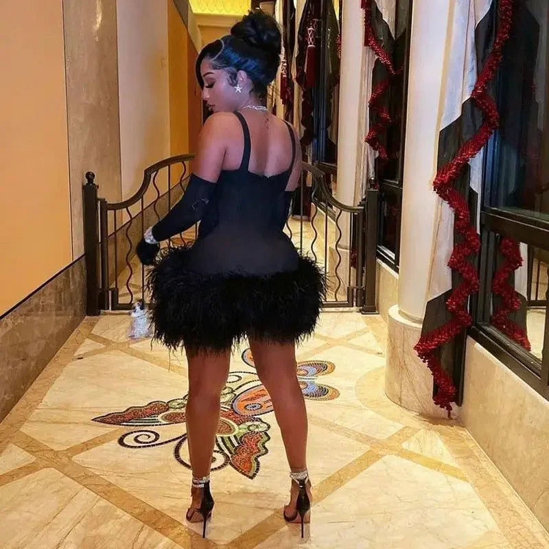 Spaghetti Feather Detail Dress | Fashionsarah.com