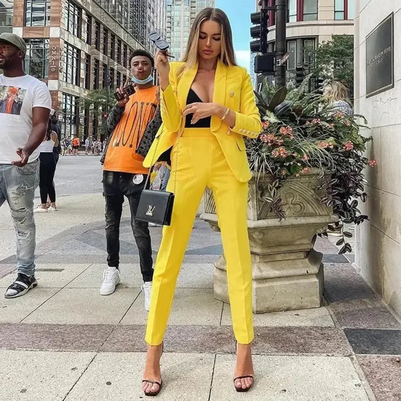 Slim Blazer with High Waist Trousers | Fashionsarah.com