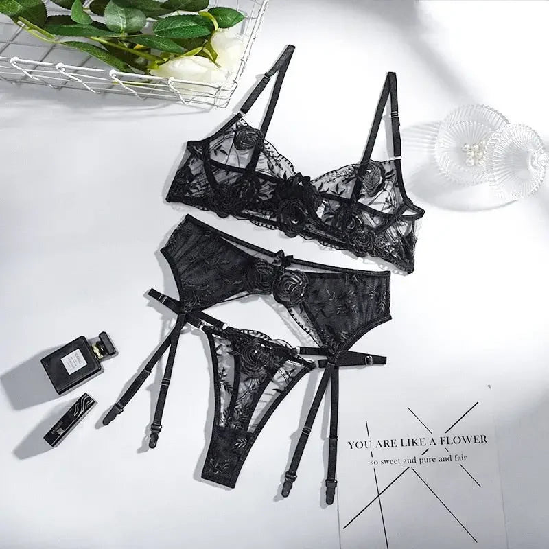 Lace Embroidery Lingerie 3 Pcs | Fashionsarah.com