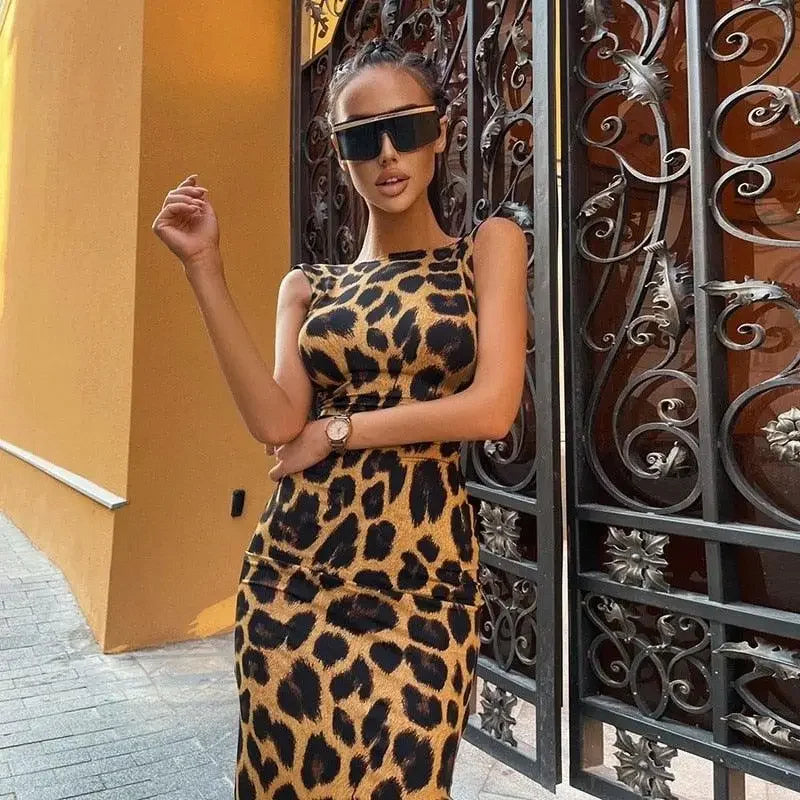 Leopard Backless Sheath Dress | Fashionsarah.com