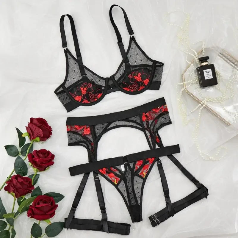 Lingerie Embroidery Bilizna 3pcs Set | Fashionsarah.com