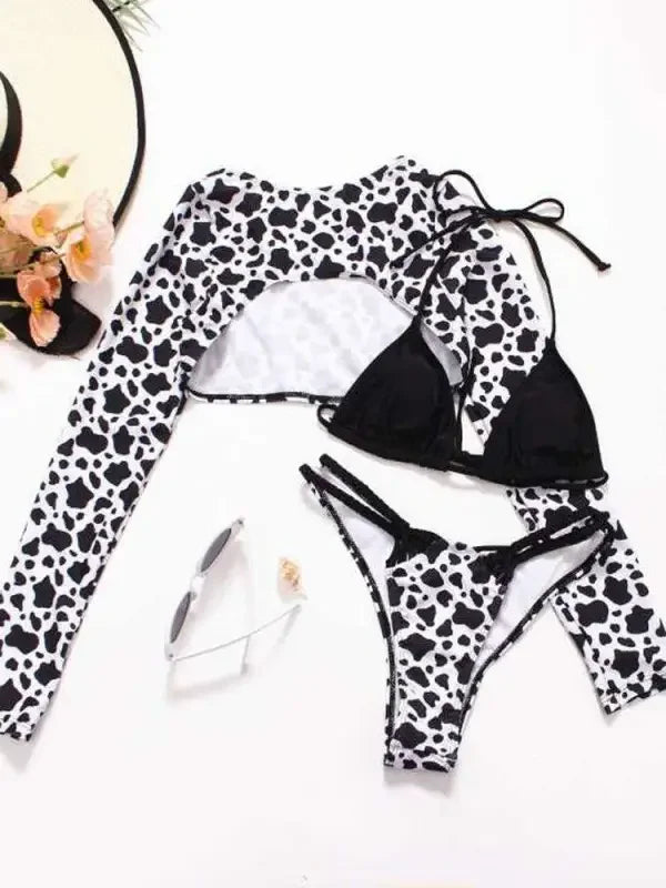 Leopard Beach Resort Bikini with Cow-Print and Black Swimsuit Set for beach resort style