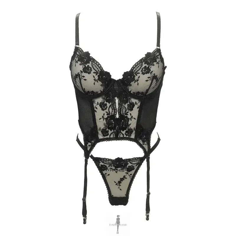 Fashionsarah.com Fashionsarah.com Elegant Embroidery Lace Lingerie Set with Garter Belt