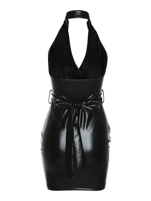 Biker Halter V-neck Dress | Fashionsarah.com