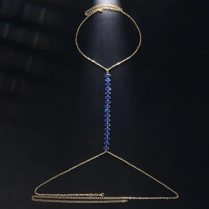 Blue Crystal Chest Chain Necklace | Fashionsarah.com