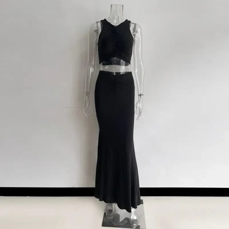 Black two-piece dress with crop top and mermaid skirt from Summer Skirt with Top Set, ideal skirts sets fashionsarah