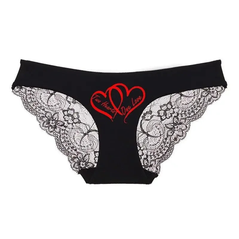 Black lace-trimmed panties from Romantic Matching Couples Panties collection for couples