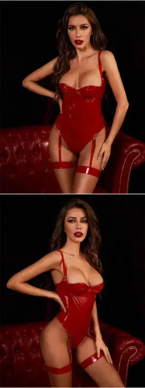 Plus Size Glossy PU Leather Bodysuit | Fashionsarah.com