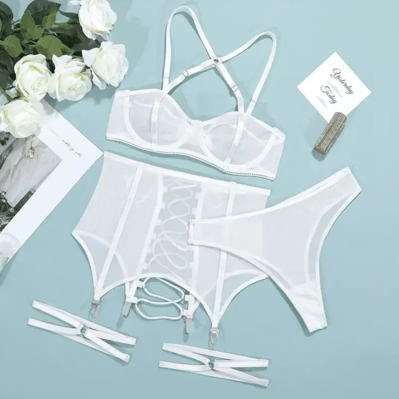 3 Pcs/Set Mesh Lingerie set, Garter With Leg Rings | Fashionsarah.com