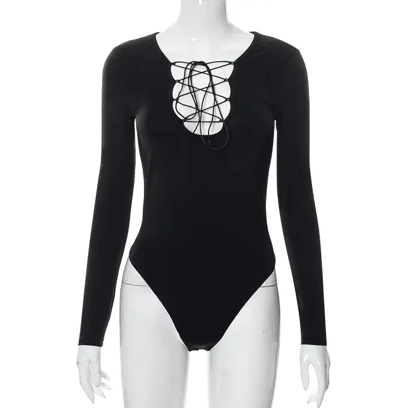 Cross Tie Cutout Sexy Bodysuit | Fashionsarah.com