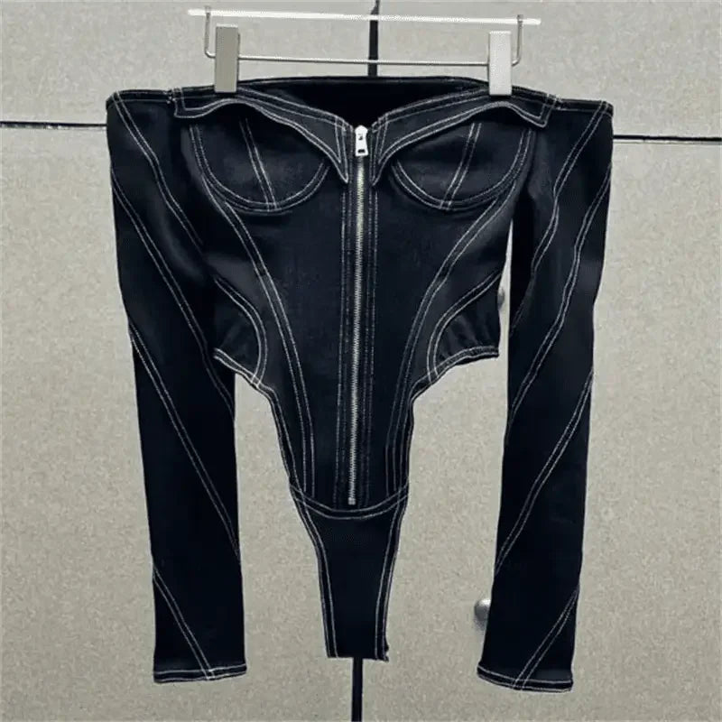 Denim Off Shoulder Bodysuits | Fashionsarah.com