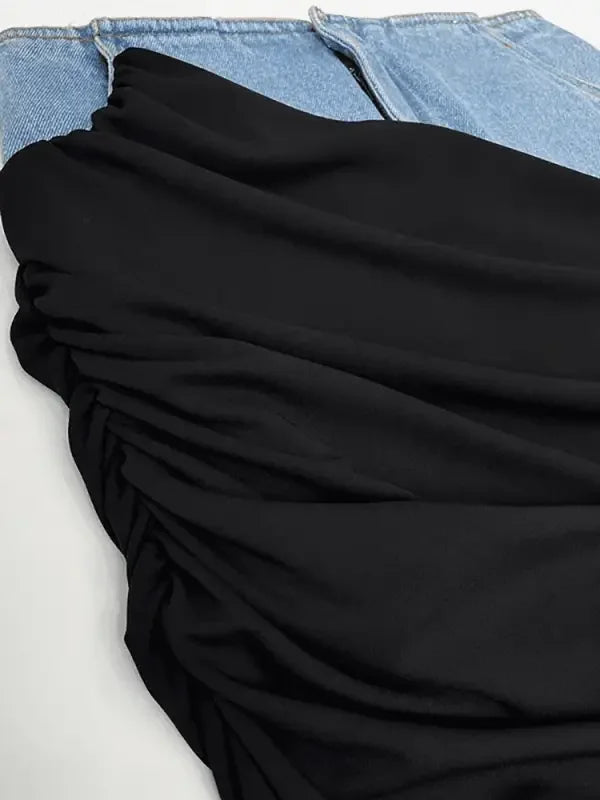 Denim Pleated Long Skirt | Fashionsarah.com