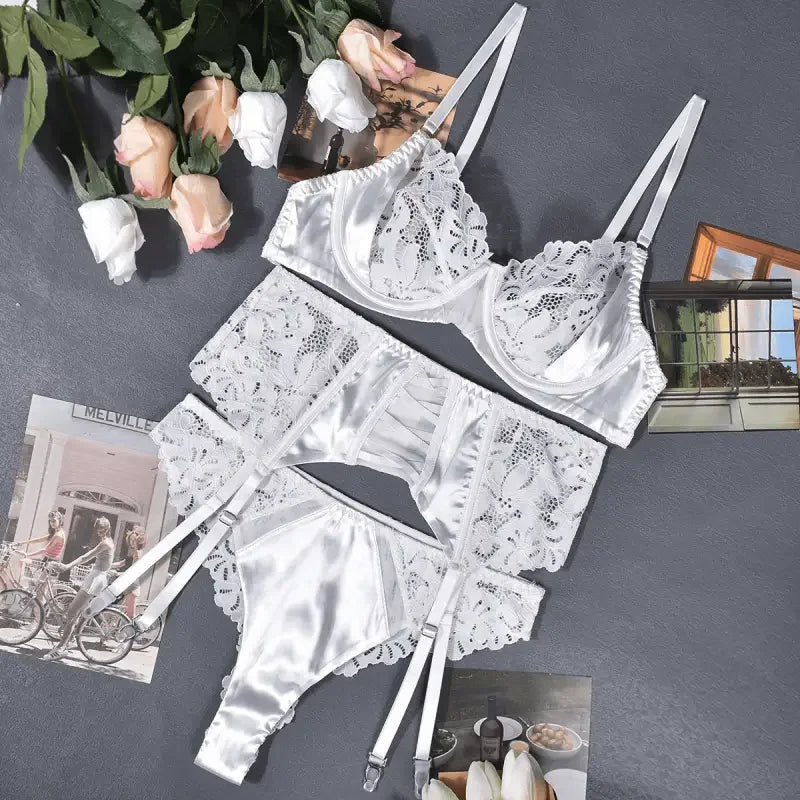 3 Pcs Lace Lingerie Bra and Panty Set | Fashionsarah.com