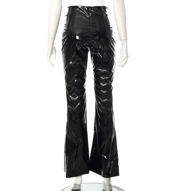 Women Slim Flar Long Leather Trousers | Fashionsarah.com