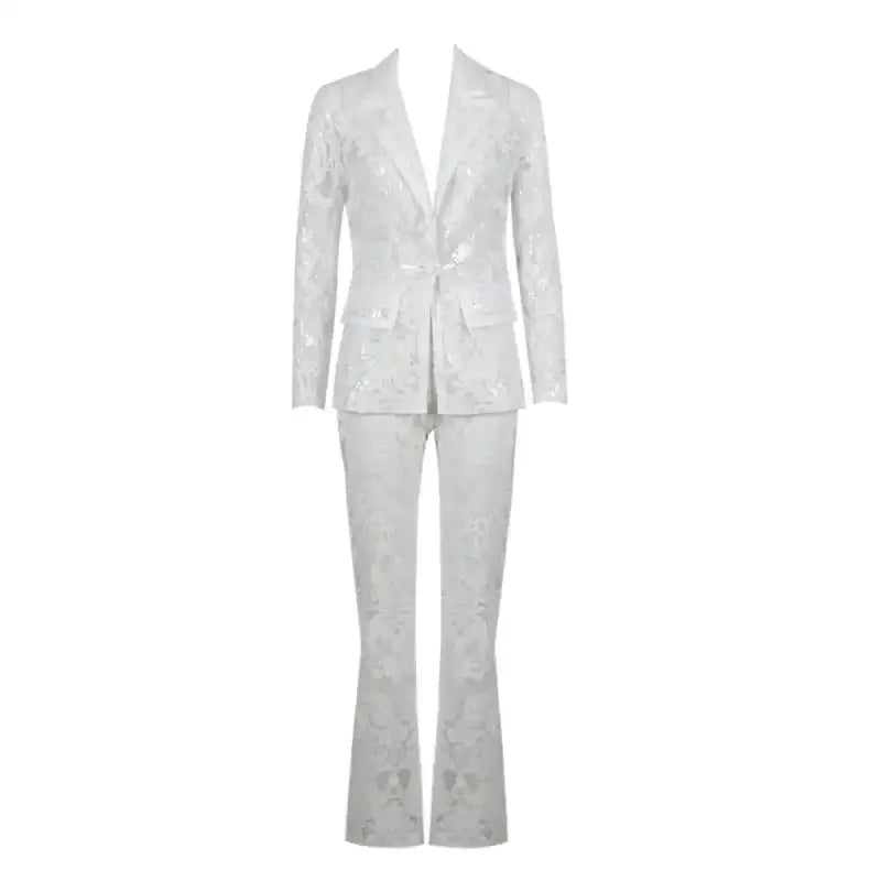 Single Button Guipure Lace Blazer Pants Suit | Fashionsarah.com