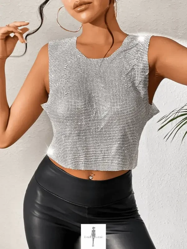 Fashionsarah.com Fashionsarah.com Open Back Rhinestone Women Top