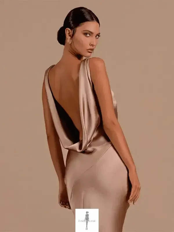 Fashionsarah.com Fashionsarah.com Backless Deep V Satin Maxi Dress