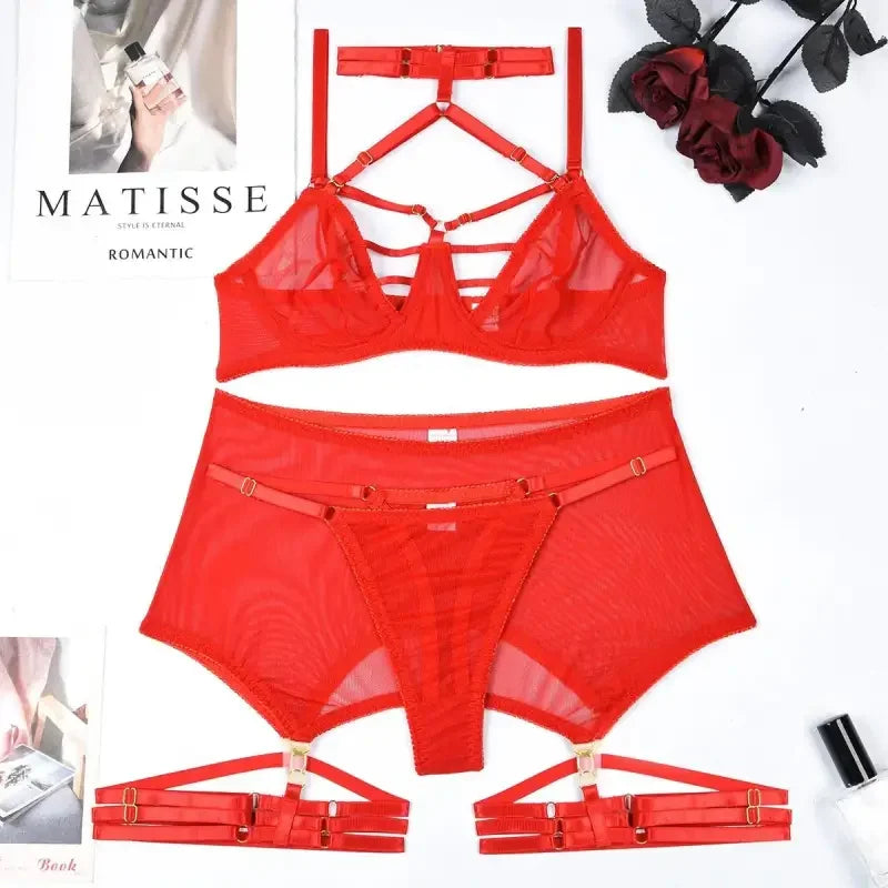 4 Pcs Halter Push Up Bra and Panty Seamless Garters Set | Fashionsarah.com