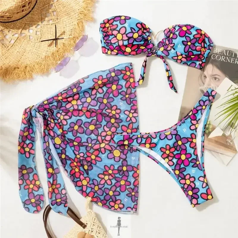 Fashionsarah.com Fashionsarah.com Flower Swimwear with Cover Up 3 Pieces