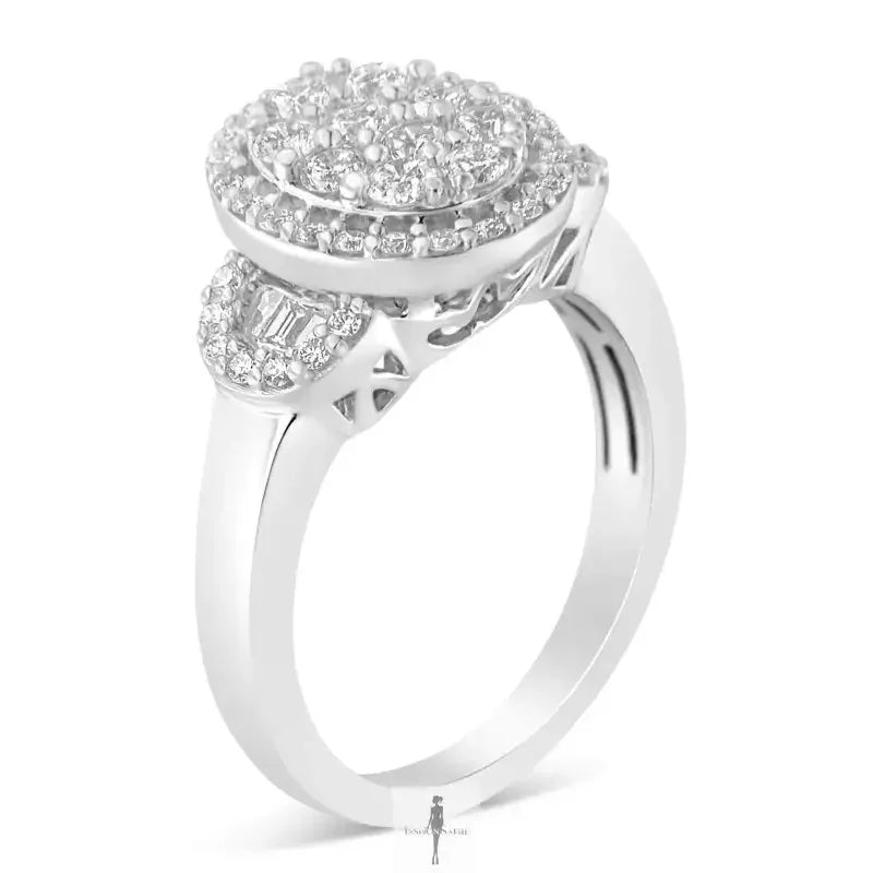 10K White Gold with Diamond Oval Ring - Fashionsarah.com