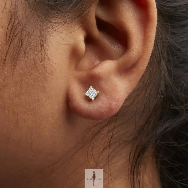 Fashionsarah.com Fashionsarah.com Princess-Cut Square Diamond 4-Prong Solitaire Earrings in 14K Yellow Gold (I-J Color, SI1-SI2 Clarity)