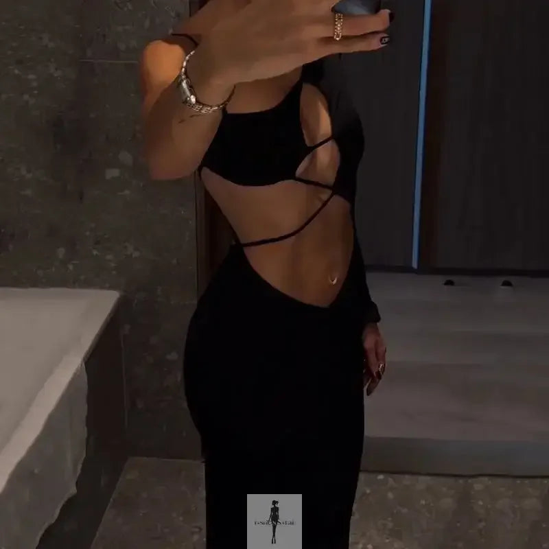 Fashionsarah.com Fashionsarah.com One Shoulder Hollow Out Slim Maxi Dress