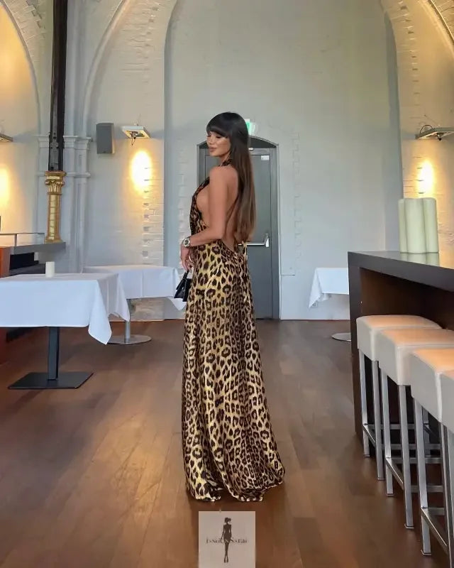 Fashionsarah.com Fashionsarah.com Sexy Backless Leopard Hang-neck Dress