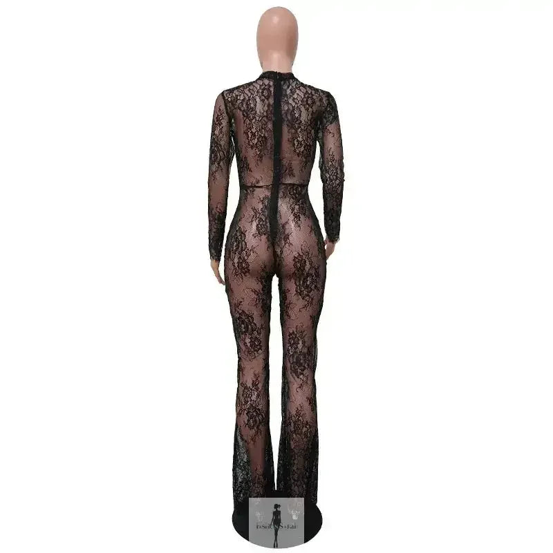 Fashionsarah.com Fashionsarah.com Fashion Black Lace Perspective Jumpsuit