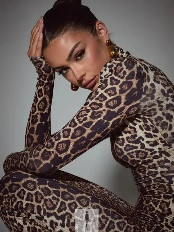 Leopard Print Bodycon Maxi Dress