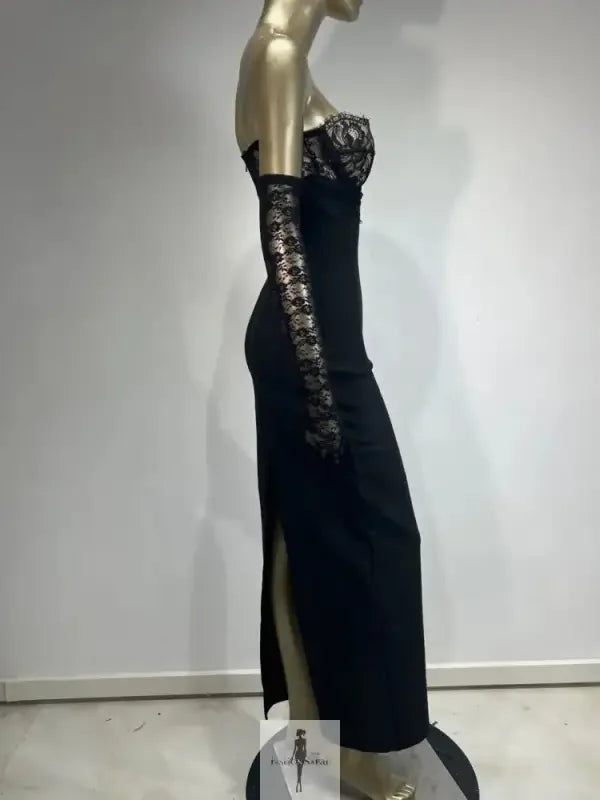 Fashionsarah.com Fashionsarah.com Lace Strapless Maxi Bodycon Dress with Lace Gloves
