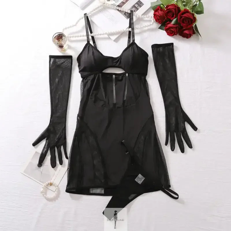 Fashionsarah.com Fashionsarah.com New Mesh Babydoll 3-Piece Set with gloves