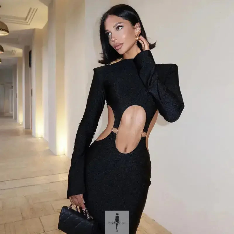 Fashionsarah.com Fashionsarah.com Hollow Out Metal Ring Maxi Slim Fit Dress