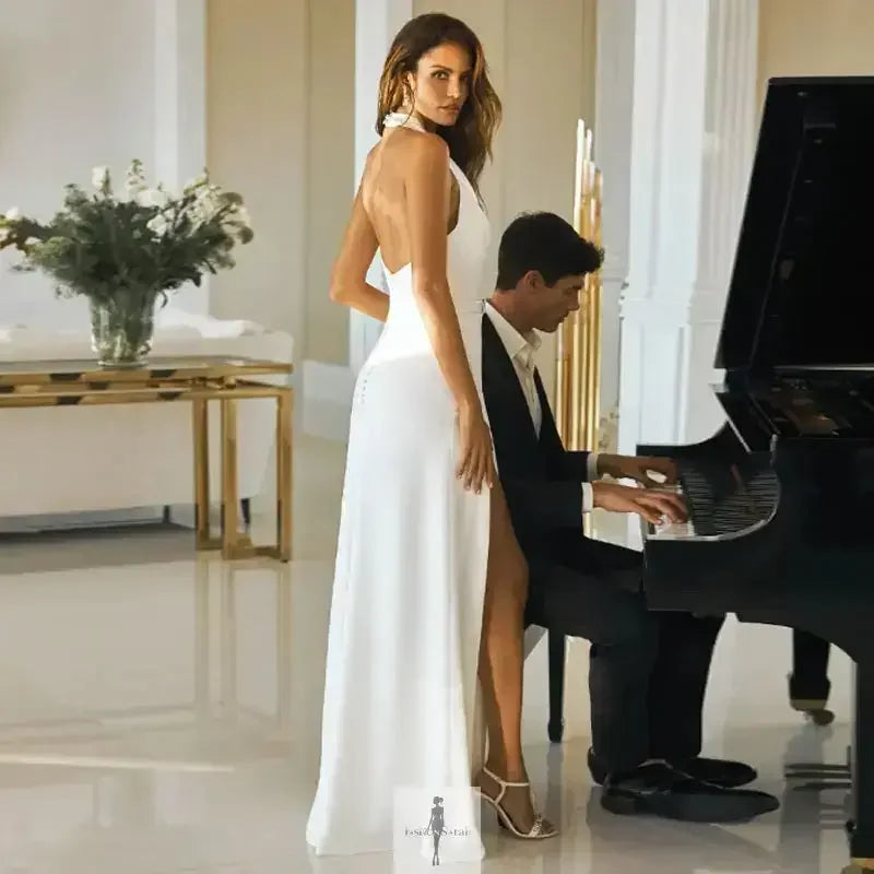 Fashionsarah.com Fashionsarah.com Modern Halter A Line Dress with Belt / Fashionsarah